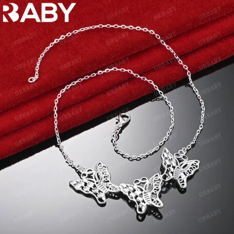 

URBABY 925 Sterling Silver 45cm Hollow Butterfly Chain Necklace For Women Charm Trend Birthday Gifts Fashion Party