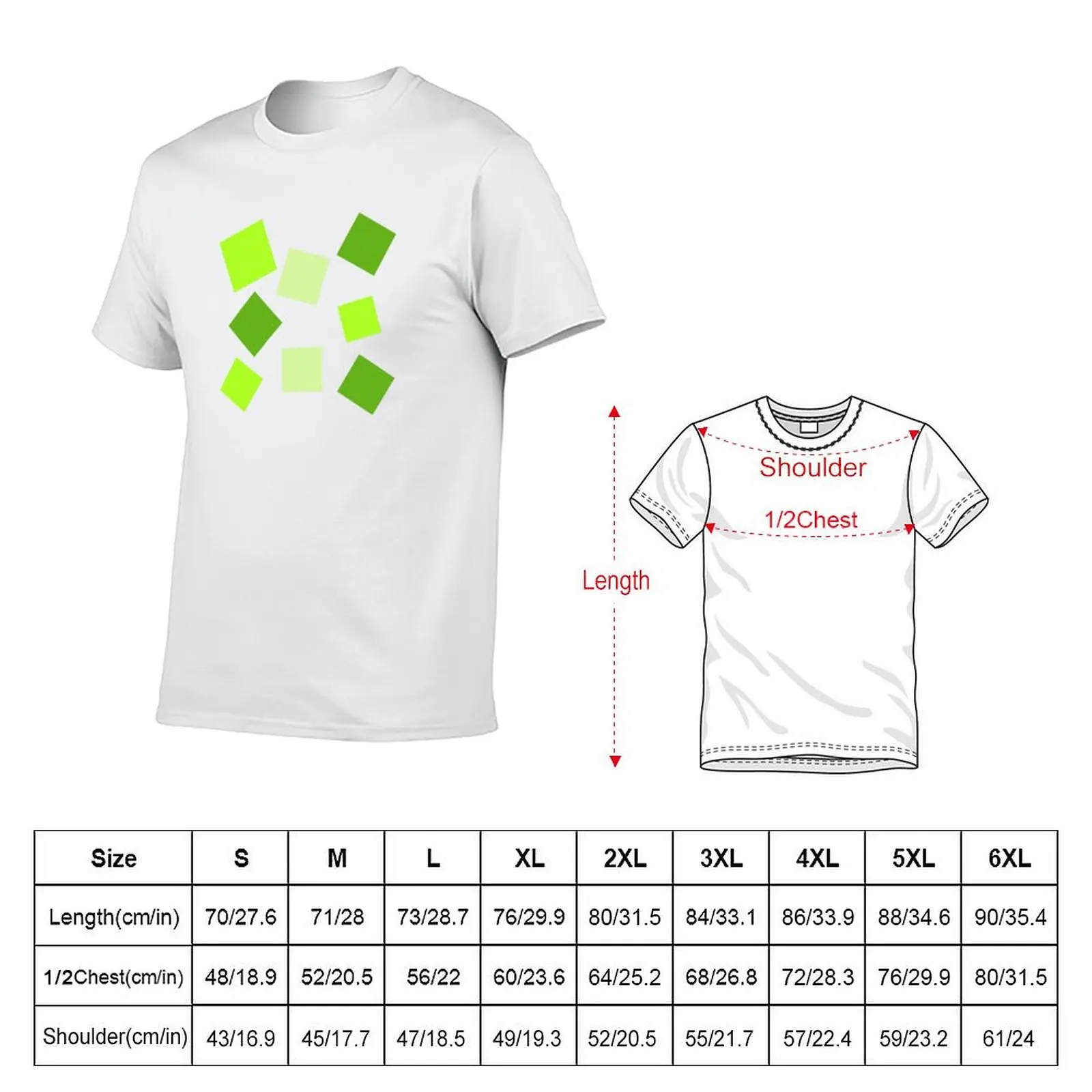 Wild Green Squares Exciting Simple Pattern T-Shirt Breathable Basic Cotton T-Shirt