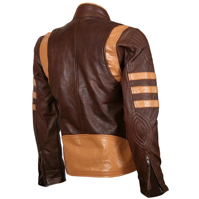 Men's Authentic Lambskin Real Leather Brown Jacket Tan Striped Style Bike Rider