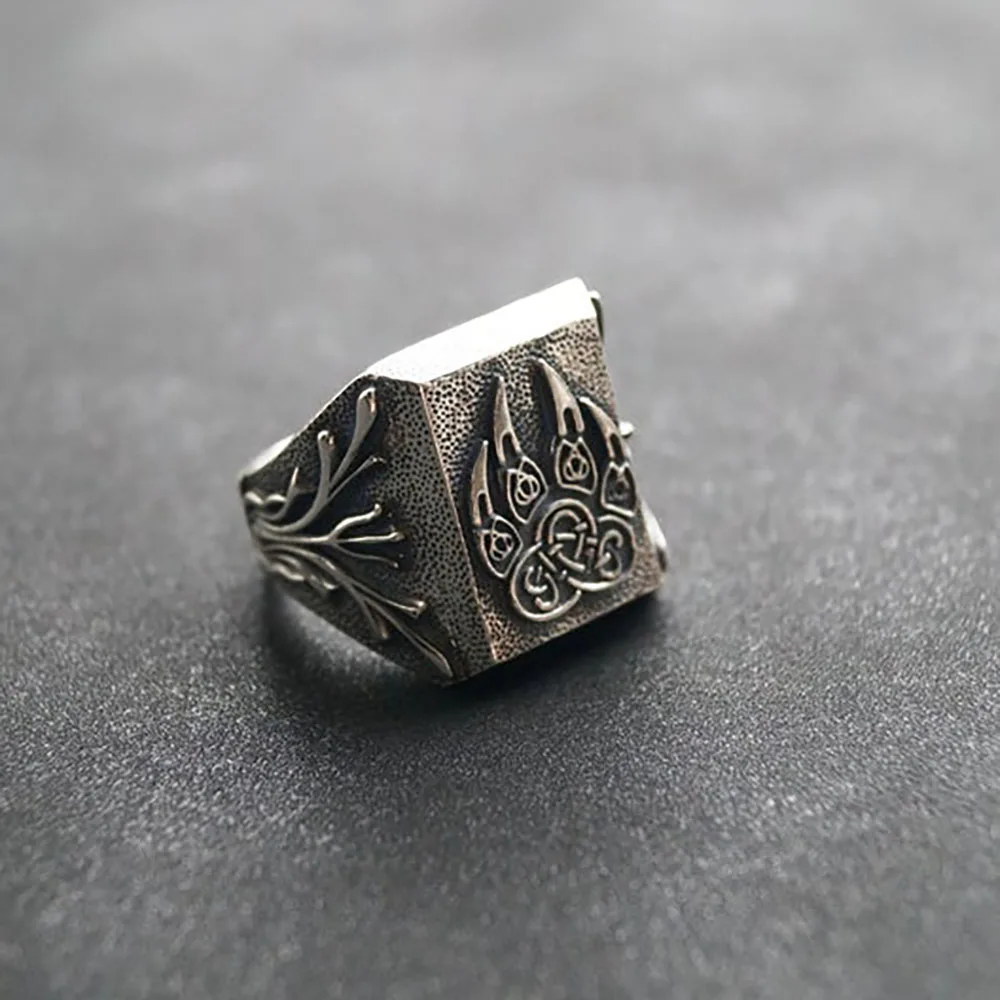 Antique Silver Color Handmade Carved Viking Ring For Men Vintage Black Claw Rings Punk Hip Hop Trendy Jewelry