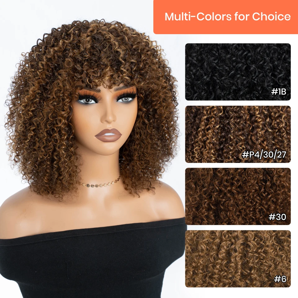

Highlight Brown Curly Bob Wig Human Hair Wigs With Bangs Short Curly Wig With Bangs Brazilian Remy Human Hair Machine Made