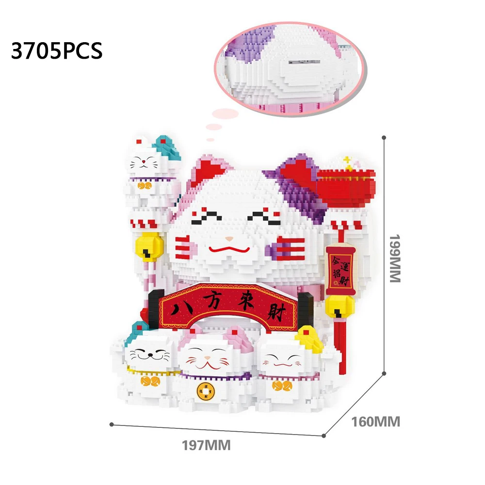 Lovely Cartoon Piggy Bank Micro Diamond Block Lucky Fortune Cat Nanobricks Construction Money Pot Maneki Neko Toy Building Brick