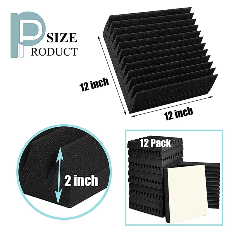 12 Pieces Acoustic Foam Panel Self-Adhesive,Acoustic Foam Panel,Sound Insulation Pad,Reduce Noise,For Studio Home Office