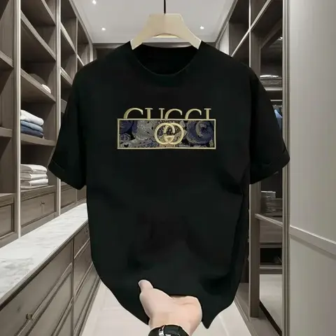 Summer 2025 New Brand Luxury Letter Pattern Printed Men's 100% Pure Cotton Short Sleeve Round Neck T-shirt