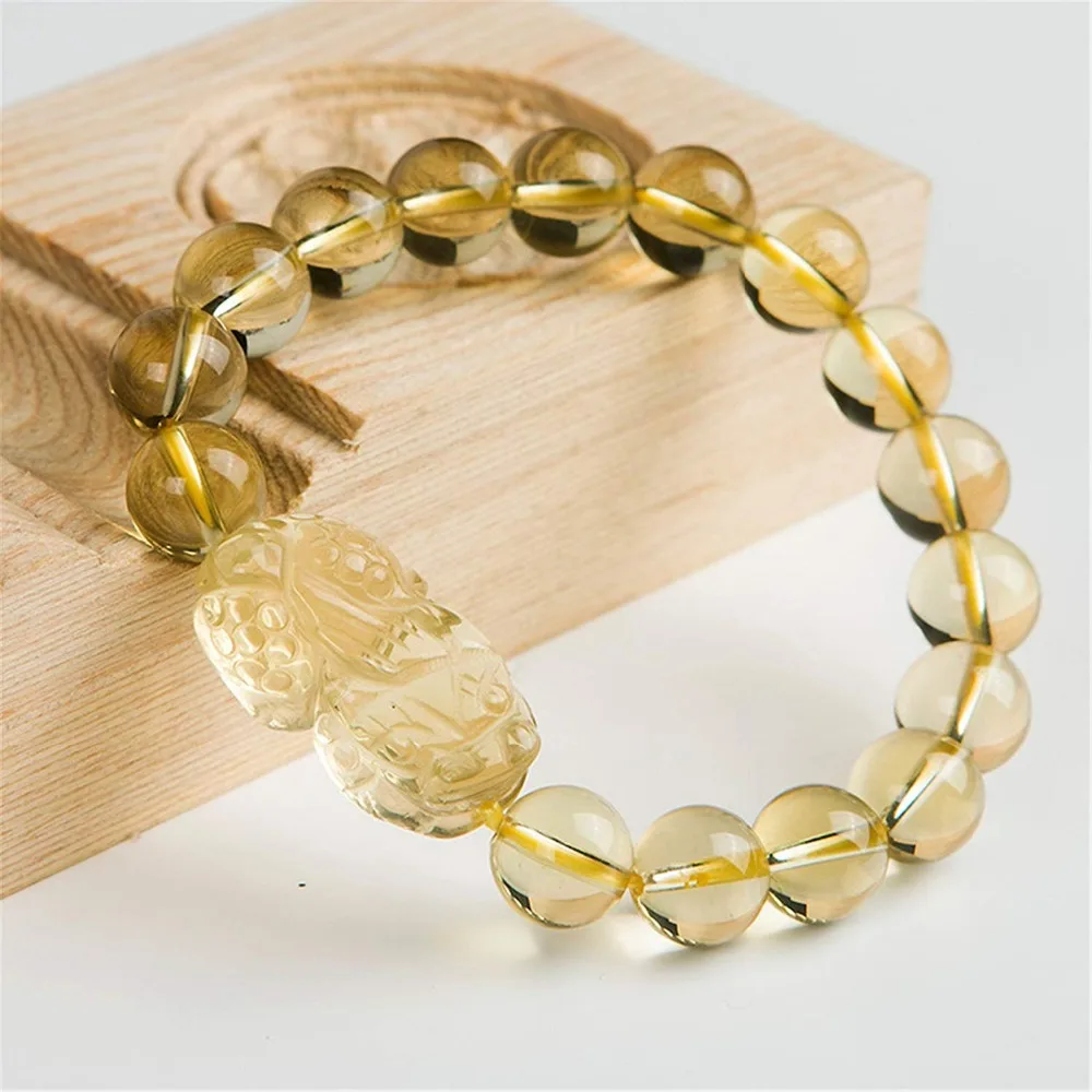 

Natural Yellow Citrine Quartz Bracelet For Women Men Citrine Quartz Pi Xiu Pendant Beads 10mm 12mm 14mm Wealthy Jewelry AAAAA