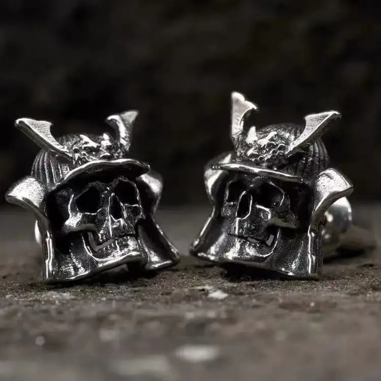 Dark Punk Samurai Skeleton Earring, Hannya Demon Stud Earring for Men Women, Cool Hip Hop Warrior Piercing Jewelry