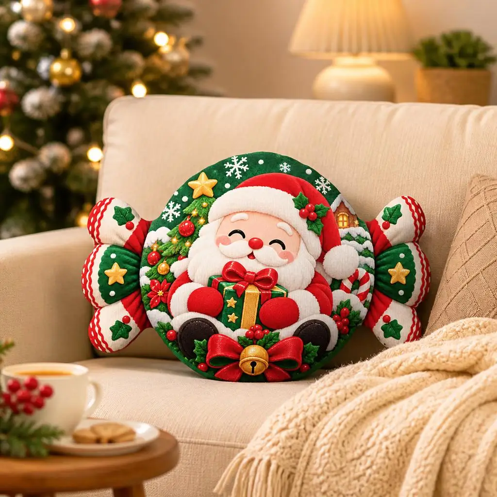 Candy Shaped Smiling Santa Shaped Pillow Cushion Irregular Stuffed Throw Pillows for Sofa Home Decoration Gift