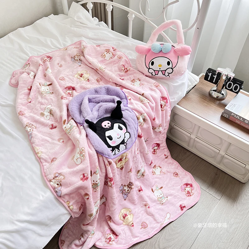 Kawaii Kuromi My Melody Blanket Cute Japanese Style Convenient Carrying Blanket Pochacco Cinnamoroll Blanket Nap Blanket