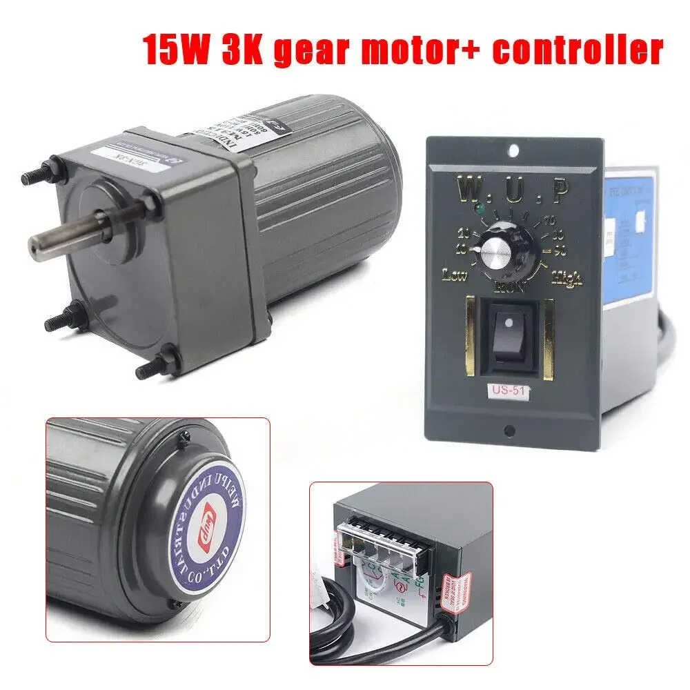 220V/110V 15W AC Gear Motor CW/CCW Single-Phase Gear Motor 0-450 RPM Electric Variable Speed Adjustable Controller Governor