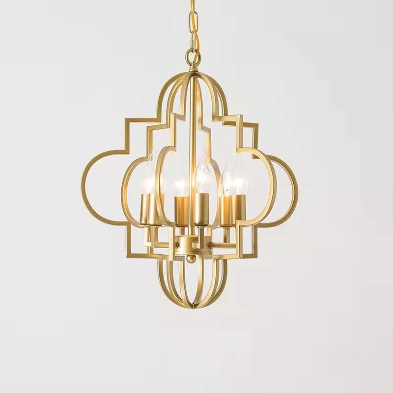 American Metal Chandelier, Metal Frame In Gold Color, Pendant Lighting for Kitchen Island, Lodge,Dining Room Lighting