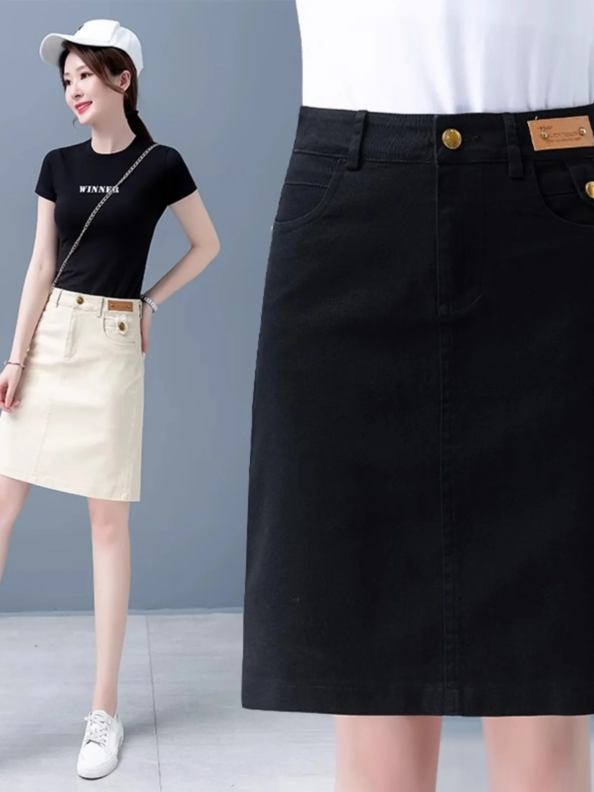 Casual High Waist A-Line  Skirt Women's Pure Cotton Straight Cut Mid-Length Bodycon Short Skirt Spring Summer New Arrival