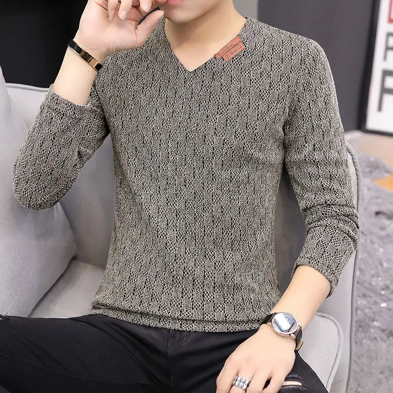

New V-neck Long Sleeved T-shirt for Autumn and Winter Outerwear Slim Fit Breathable and Casual V-neck Base Shirt All Match ToP