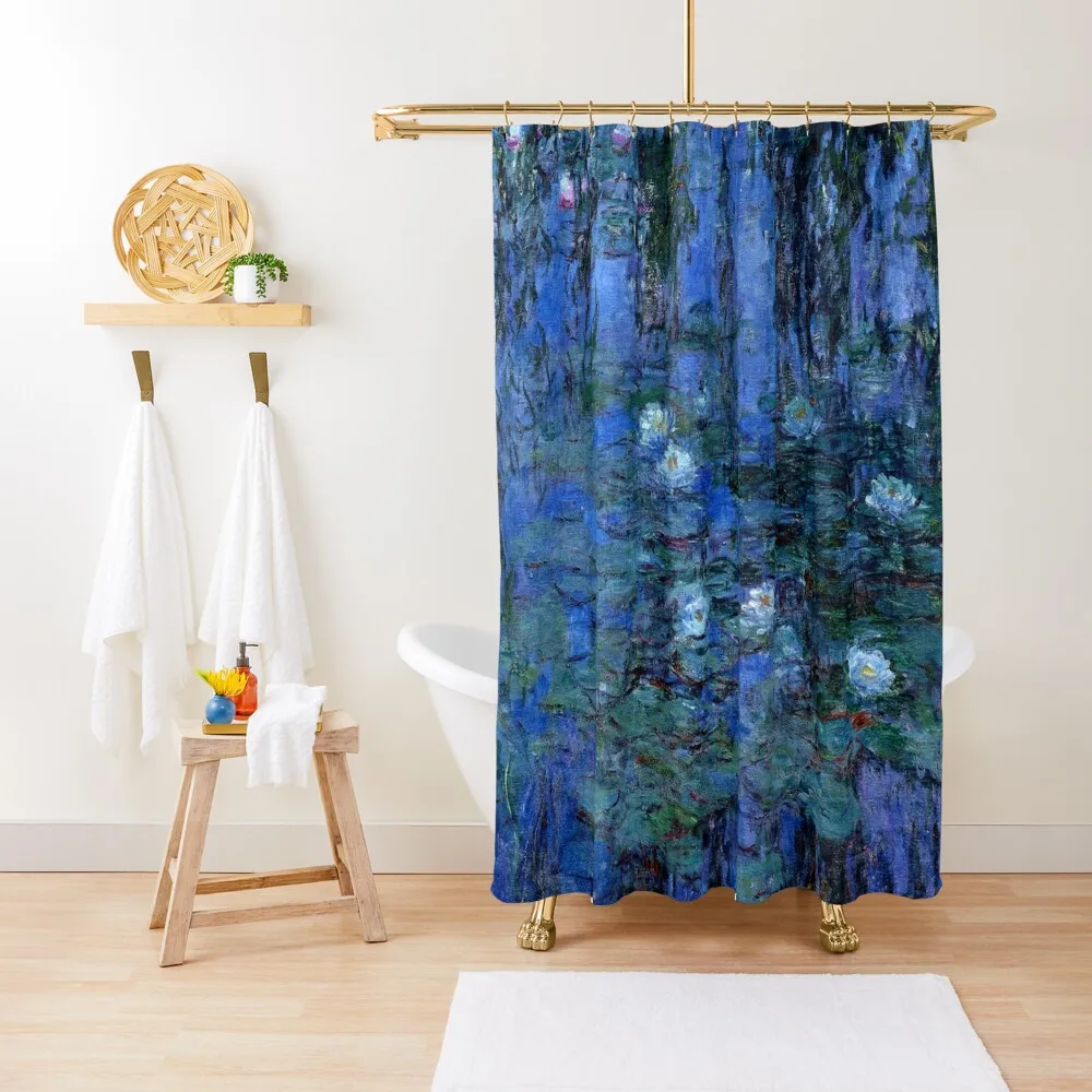 

Water Lilies Monet vibrant blue Shower Curtain Cover Shower Set For Bathroom Bathroom Shower Set Curtain