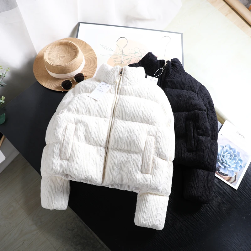 

Women's Loose Knitted Cotton Jaet Stand Collar Warm Bread Coat D~ Autumn Winter Faion Outerwear White Cotton Clothes