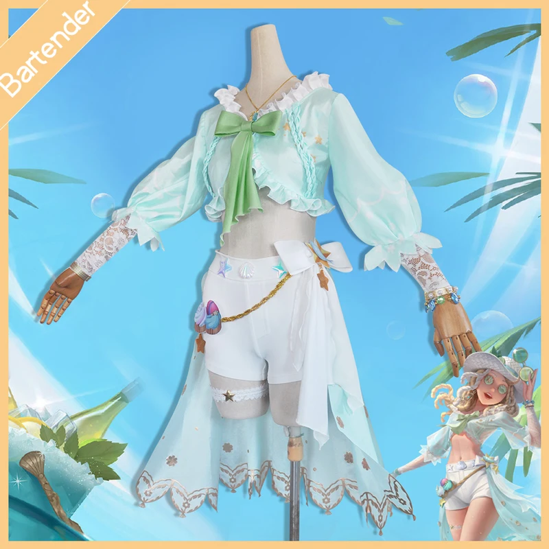 

Game Identity V cos Demi Bourbon Cosplay Bartender Costume Sea Salt Special light green Summer clothing Female Dress