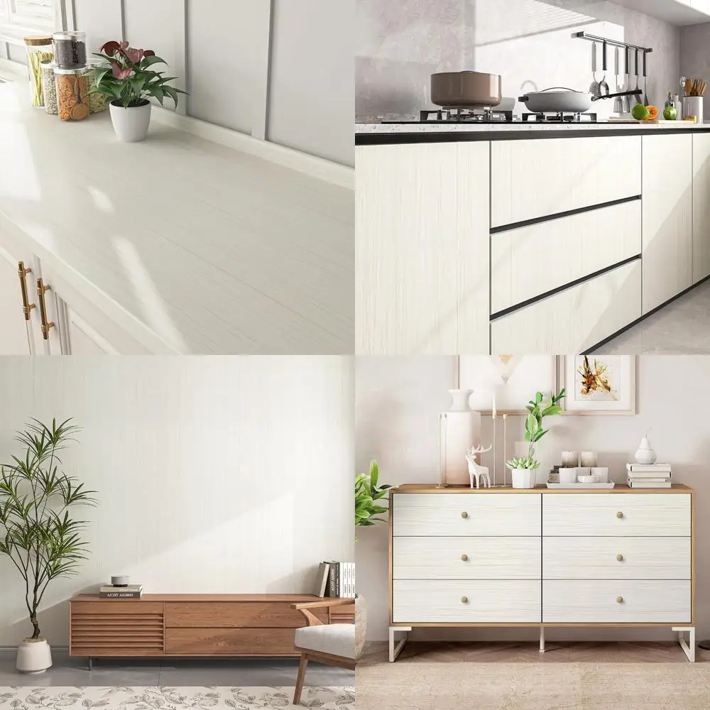 ورق اتصال خشبي كبير مقاوم للماء باللون البيج والأبيض لخزائن المطبخ، ورق جدران سهل التقشير واللصق على سطح الطاولة، مقاس 36 × 200