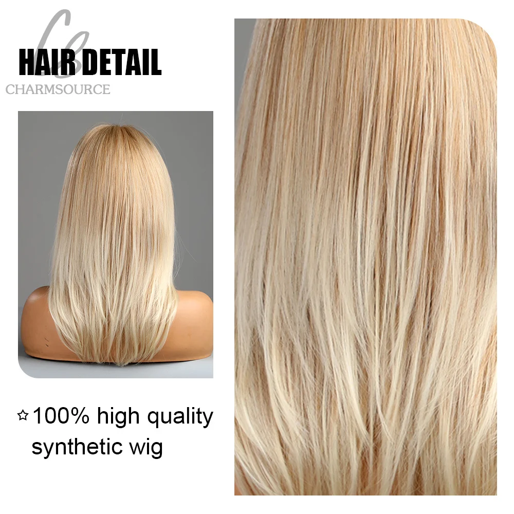 CharmSource Blonde Long Hair Natural Straight Wig Synthetic Wigs  for Women Daily Party High Density