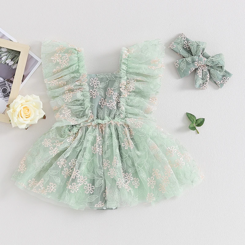 

Newborn Baby Girl Romper Dress Ruffle Sleeve Mesh Tutu Dress Infant Tulle Princess Dress