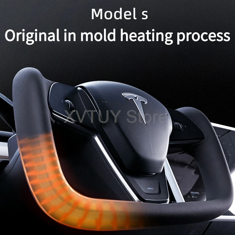 Yoke Steering Wheel for Tesal Model Y/3 with Heating Function Black Carbon Fiber Leather Steering Wheel Personalized Modified