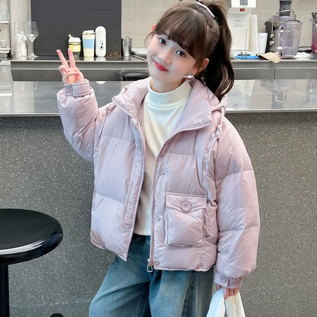 Fashion Shiny Children Winter Coat For Girls Parka Down Cotton Jacket Waterproof Teens Fur Hooded Outwear Kids Snowsuit TR311 image 2