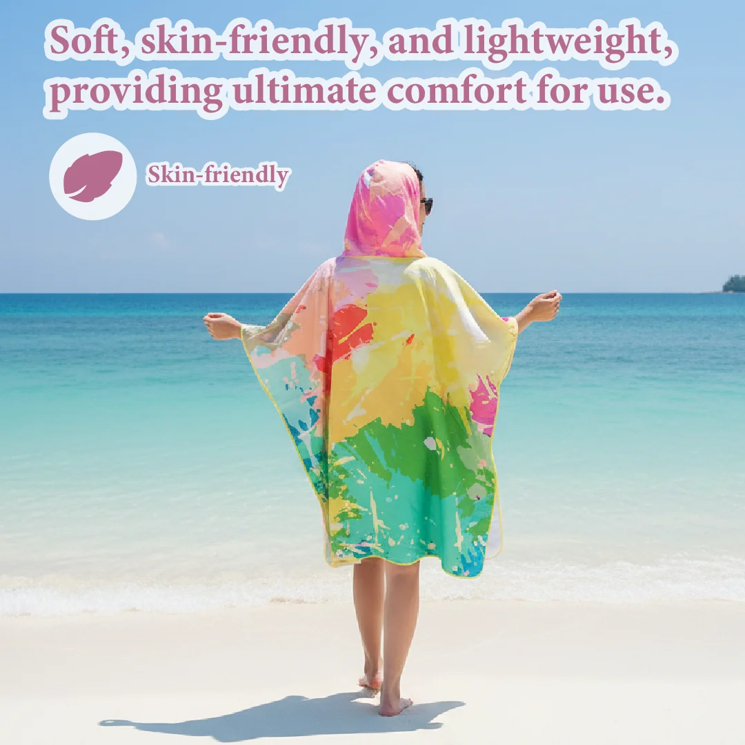 Printed Hooded Surf Poncho Towel for Adults, Quick Dry Microfiber Changing Robe, Wearable Bath Cloak for Beach Swimming Surfing