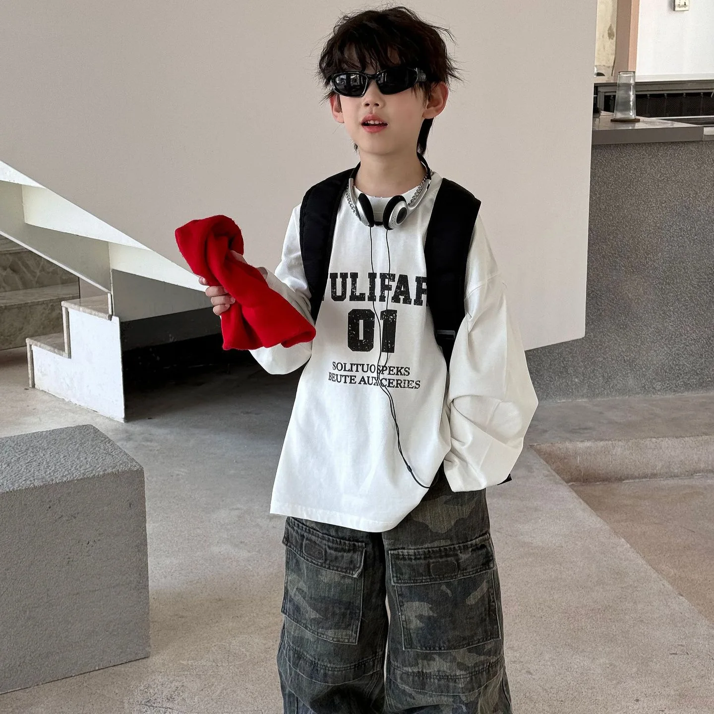 

Children Clothes Kids Loose T Shirt 2025 Autumn New American Letter Print T-shirt Fashionable Casual Round-neck Long-sleeved Top