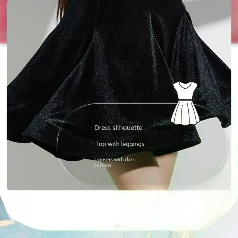 فستان رقص لاتيني أسود للفتيات بأكمام طويلة وتنورة شبكية سامبا رومبا تشا تشا للأطفال زي رقص للأداء #6