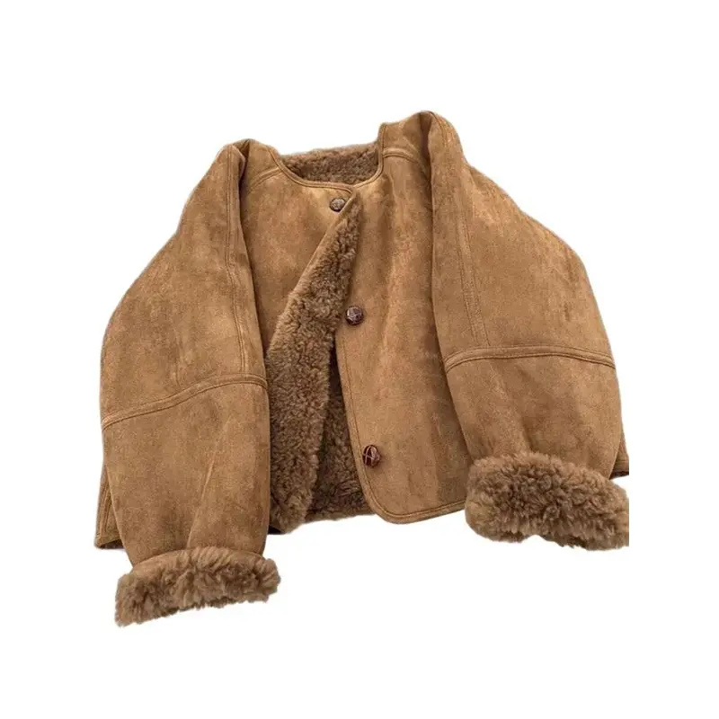 

CYL-Women's Puffy Warm Jacket Casual Retro Single Breasted Pocket Loose Chic Thick Coat