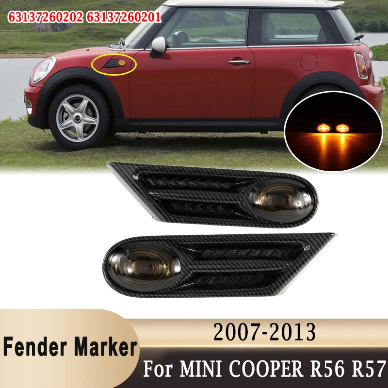 

Side Fender Marker Indicator LED Light Dynamic Flowing Carbon Fiber Pattern Trim for BMW MINI COOPER R56 R57 R58 R59 2007-2013