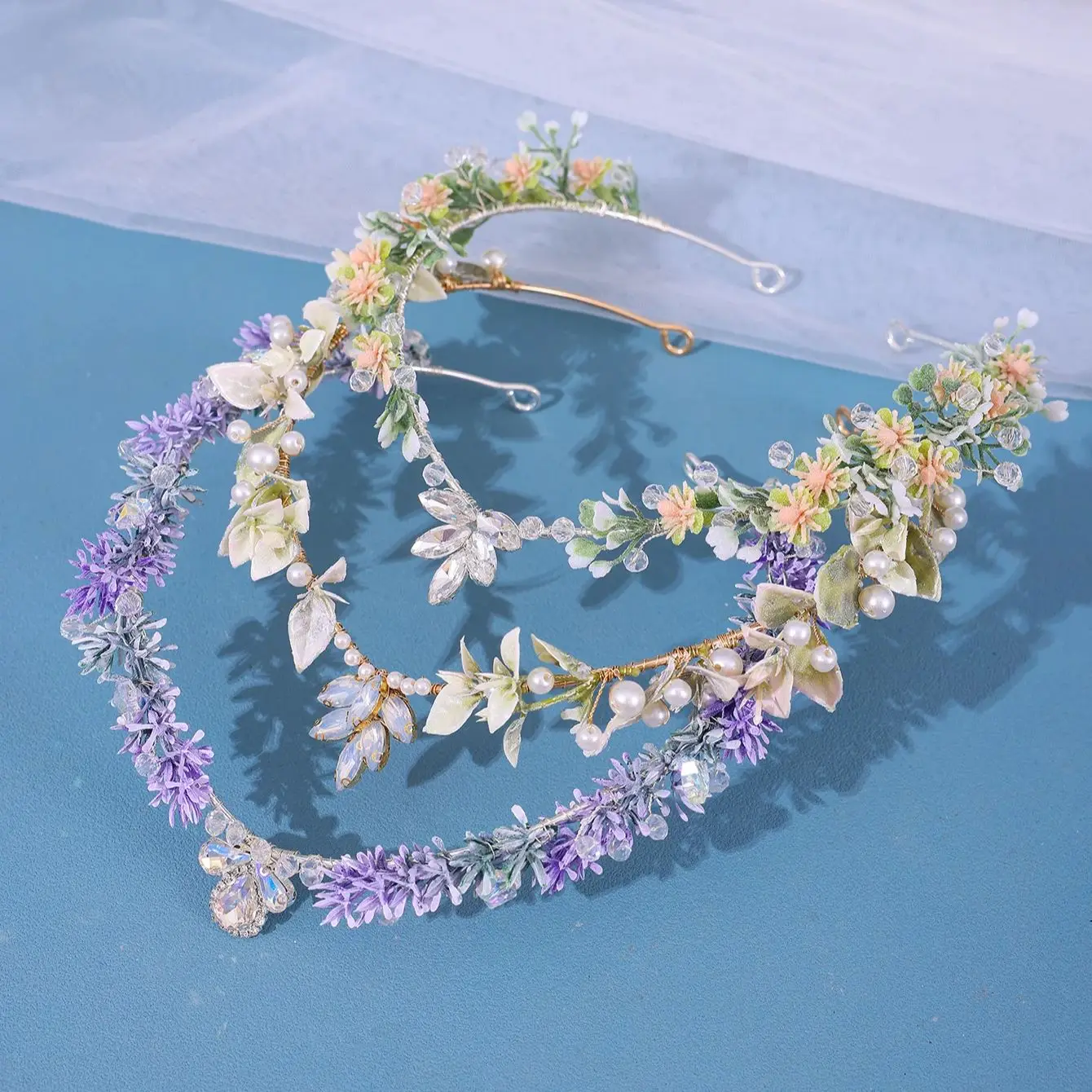 Bride Triangle Headband Handmade Crystal Ornament Headband Flower wreath Bridal Banquet Crown Photography Dress Hair Accessories