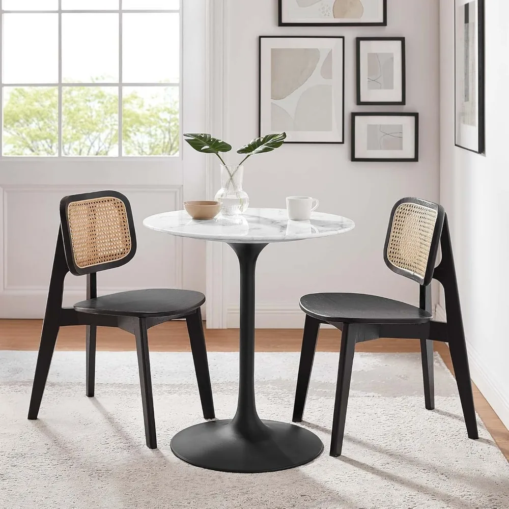 Modern Dining Table Furniture  Mid-Century Modern 36" Round Artificial Marble Dining Table in Black White