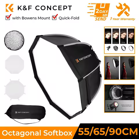 90cm/65cm/55cm Octagonal Softbox Quick Release Bowens Mount with Honeycomb Grid Light Diffusers for Photography Studio Flash