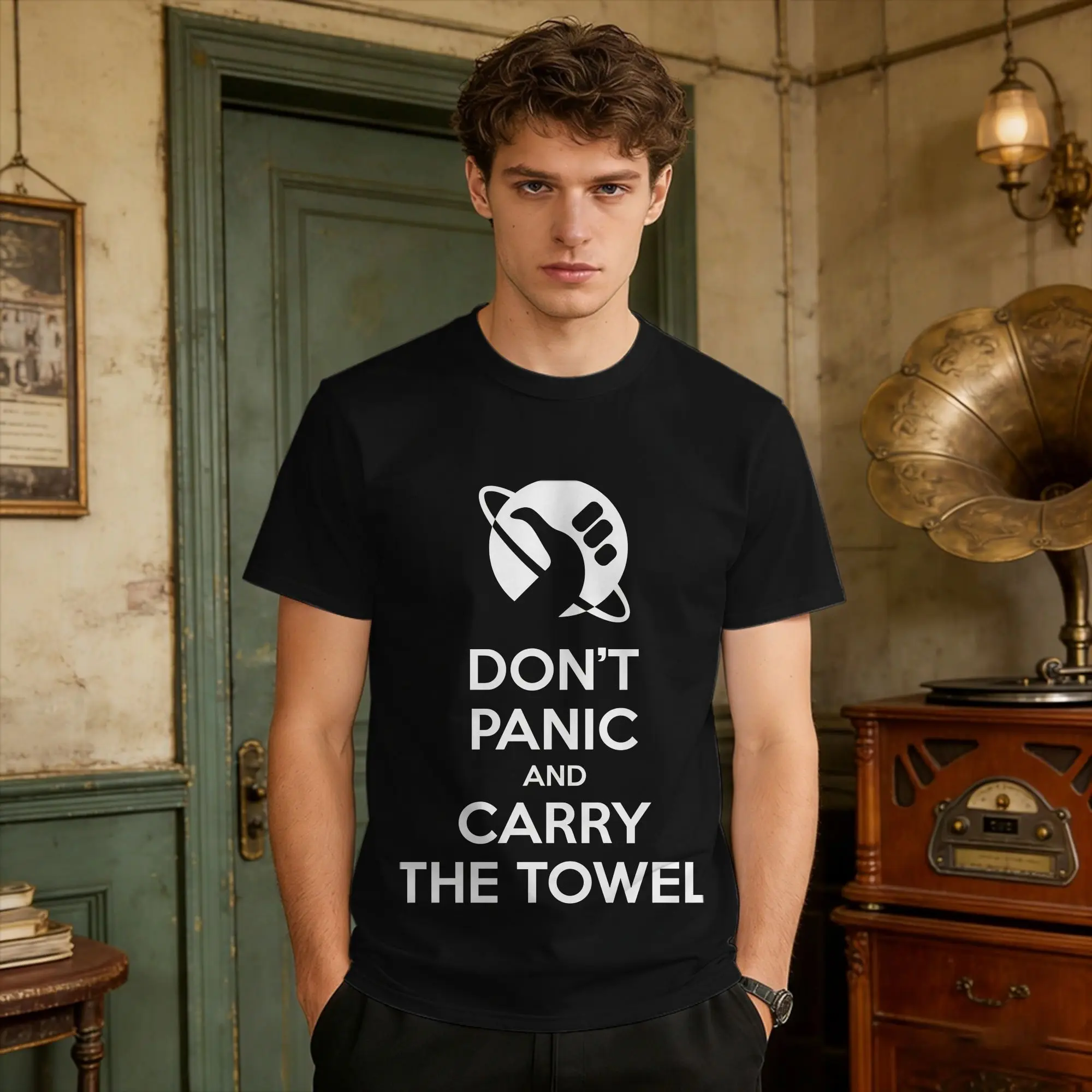 Men Carry The Towel T Shirts Don'T Panic 100 Cotton Clothing Summer Y2K Basic Short-Sleeve T Shirt O-Neck Novelty Print Tshirt
