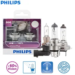 Philips Vision Plus H1 H4 H7 H11 HB3 HB4 9005 9006 reflektor halogenowy samochodu Auto jasne oświetlenie + 60% Vision Auto oryginalne lampy, para