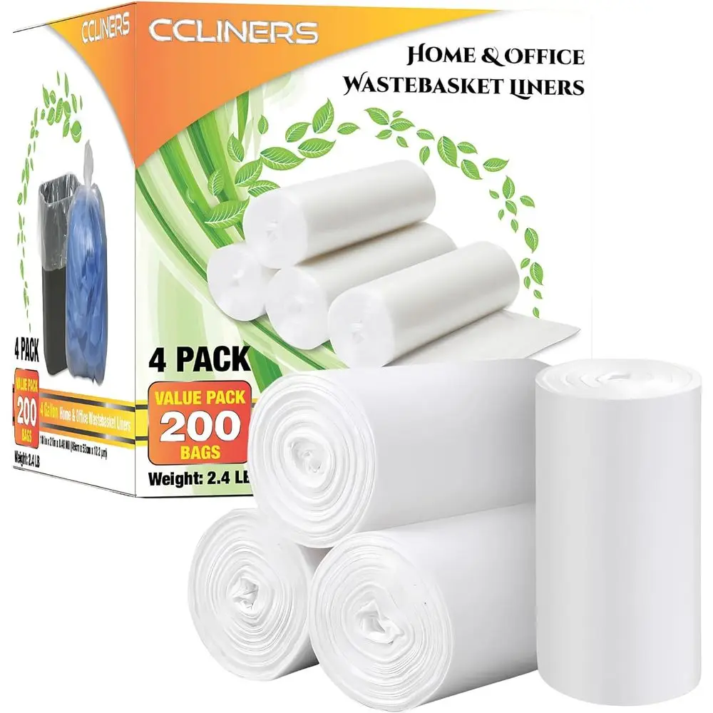 

200-Count Clear Small Bathroom Trash Bags, 4 Gallon Capacity, Ideal for Wastebaskets and Office Bins