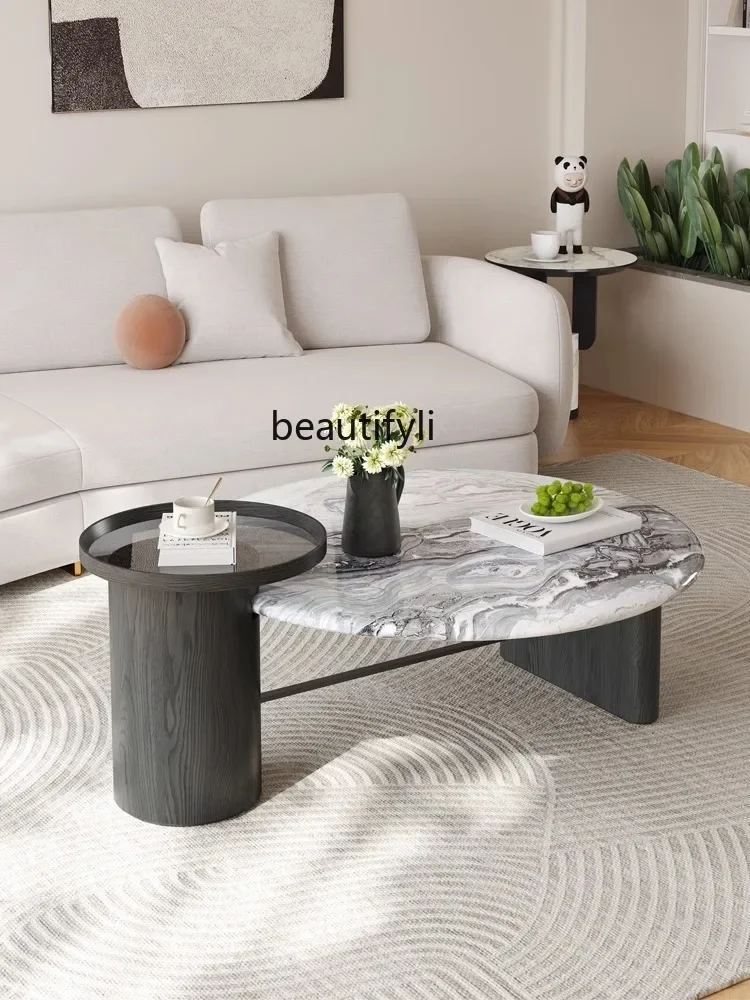 Light luxury suspended coffee table natural marble black rose living room modern simple designer luxury stone coffee table