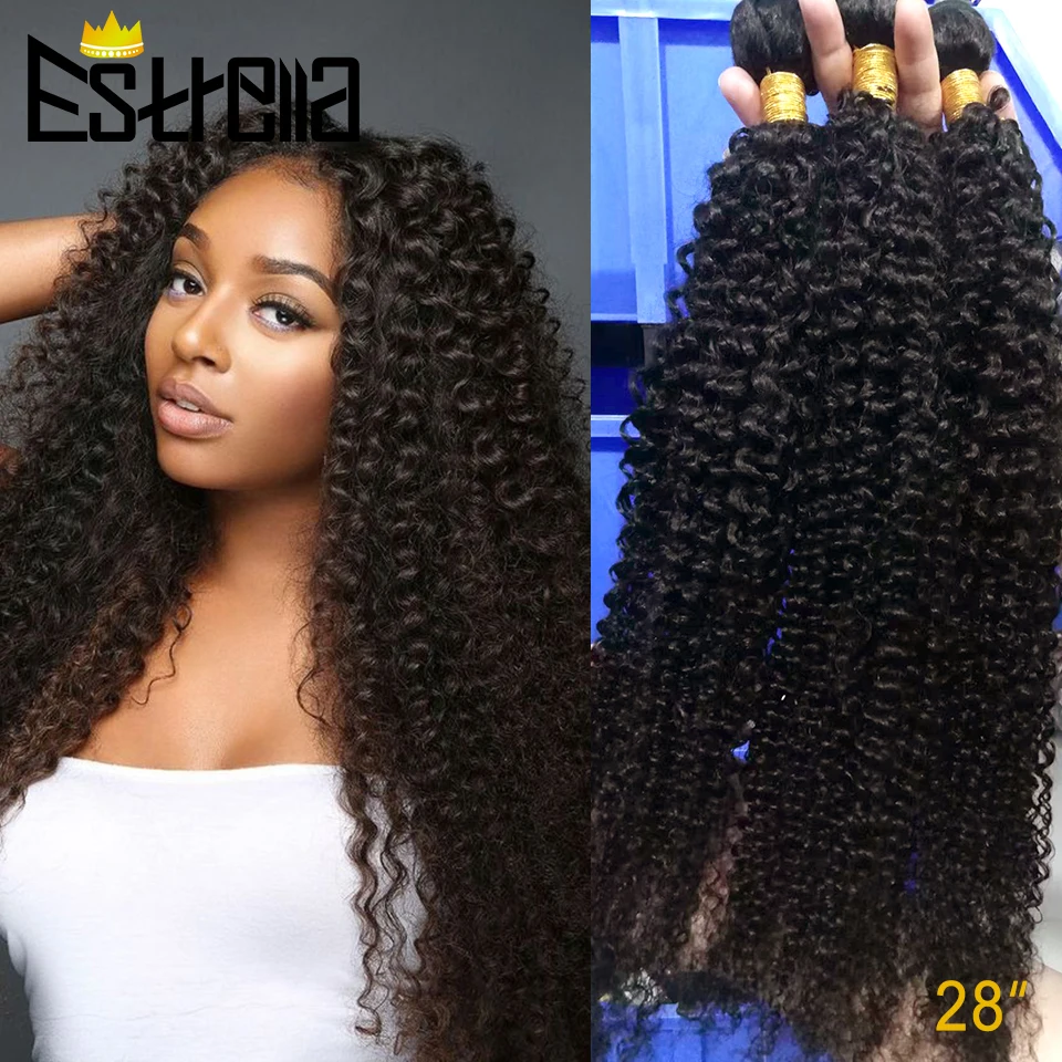 5Pcs 24inch Human Hair Bundles Kinky Curly Human Hair Bundles Deal Peruvian Human Hair Weave Bundles For Women Hair Extensions