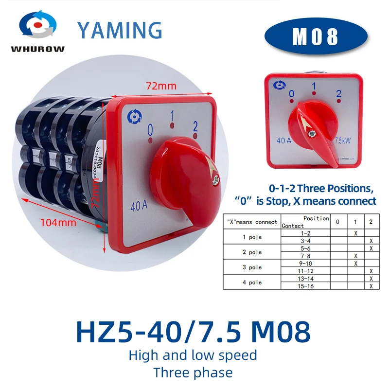 40A 7.5kw 380V Two/Three Positions Universal Rotary Cam Changeover Switch Silver Contact HZ5-40/7.5 L02 L03 M08
