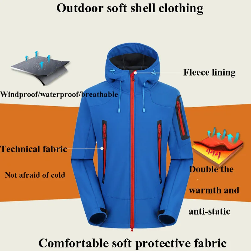 Outdoor Soft Shell Tactical Fleece Jackets Men Women Winter Windproof Waterproof Breathable Hiking Trekking Camping Clothes Male