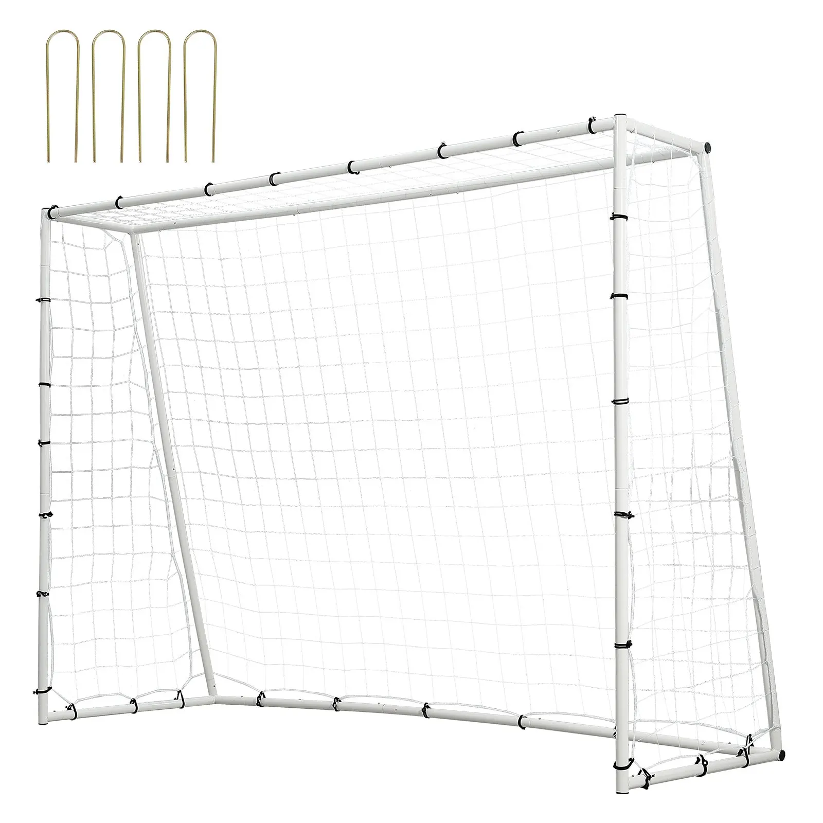 Filet de rebond portable pour football 242 × 92 × 184 cm, but d'entraînement réglable avec cadre en tube de fer et filet en PE pour enfants et adolescents, blanc