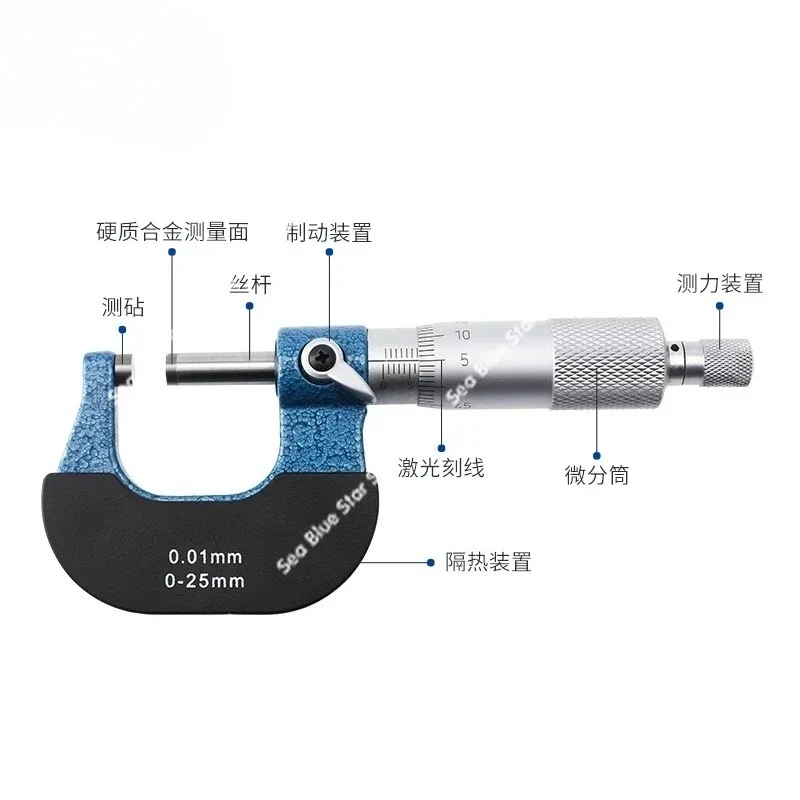 Mechanical Micrometer High Precision Separating Wire Spiral Micrometer  Micrometer 0-25-50 -75mm
