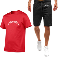 2025 Summer Man's Autism Metal Rock Meme Logo Print Solid Color Custom Leisure Fashion Breathable T-shirt+Short Pants Suits
