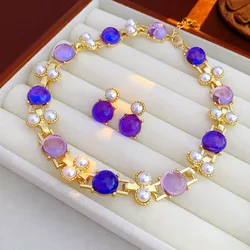 Vintage Pearl Necklace Women's Light Luxury Dangle Earrings Fashion Versatile Sparkle Dainty Wedding Jewelry Set