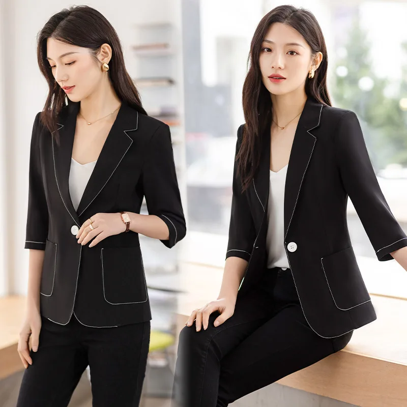 

Business Suit Women's Three-Quarter Sleeve Coat 2023 Spring New High-End and Fashionable Temperament Leisure Women's Suit