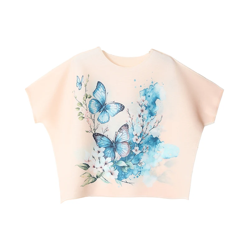 Classical Ink Printing Crew Neck T-shirt Top Women's Summer Temperament Loose Large Size Casual Versatile Bat Sleeve