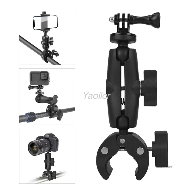 Motorcycle Bicycle Double Clip Bracket For Insta360 One X2 X3 X4 GoPro 12 11 10 SJCAM Selfie Stick Monopod Mount Handlebar Stand