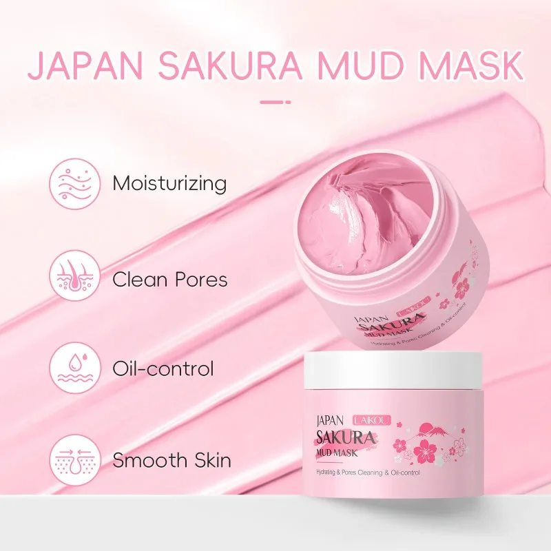قناع الطين LAIKOU Sakura 25 جرام للتنظيف العميق للرؤوس السوداء، قناع الوجه للتحكم في الزيت