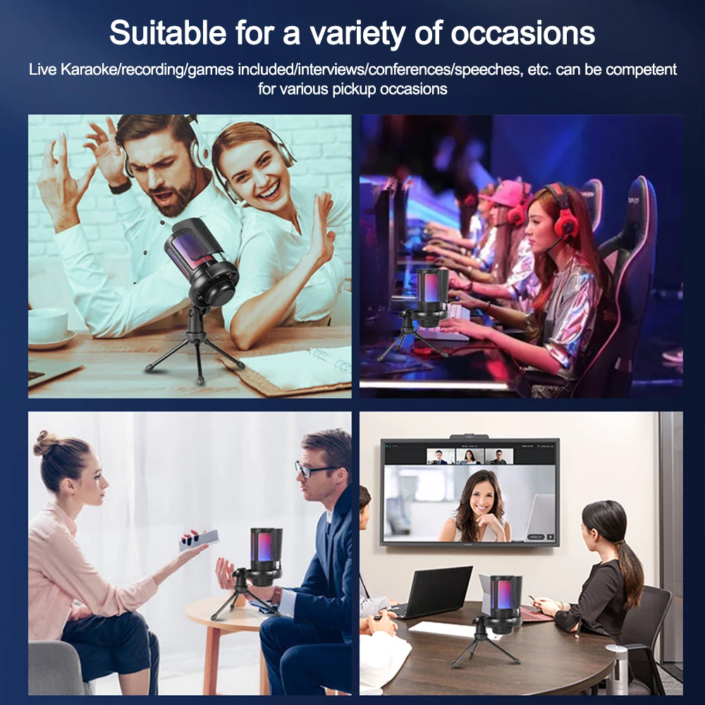 ميكروفون مكثف للحد من الضوضاء مزود بمنفذ USB ومزود بحامل ثلاثي القوائم مخصص للألعاب والجري وميكروفون للصدمات مناسب لأجهزة الكمبيوتر المحمولة الخاصة بالكمبيوتر