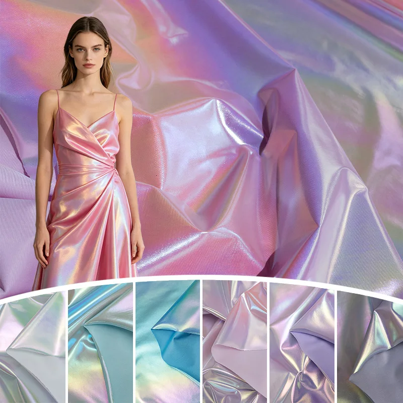 

100/300cm Iridescent Laser Fabric Reflective Tech Cloth for Skirts Leggings Shooting Background Stage Garment Sewing Material