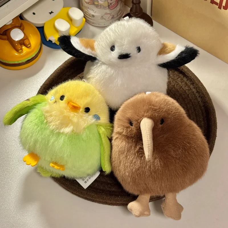 Cartoon Birds Plush Toys Pendant Keychain Simulation Parrot Bird Nest Plush Keyring Anime Cute Girl Kawaii Room Decor Kids Gifts